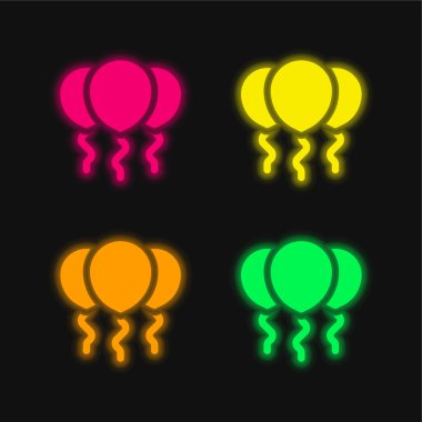 Dört renkli balon parlayan neon vektör simgesi