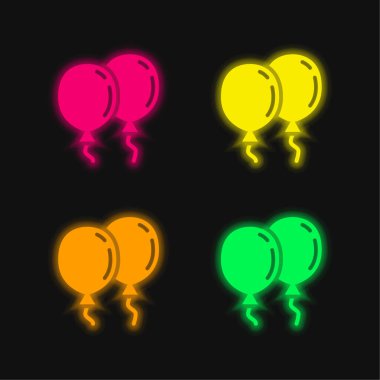 Dört renkli balonlar parlayan neon vektör simgesi