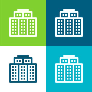 Büyük Otel Dairesi 4 renk simgesi seti