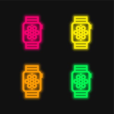 Apple Watch parlayan dört renk neon vektör simgesi
