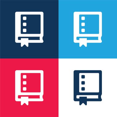 Kitap mavi ve kırmızı dört renk en küçük simge seti