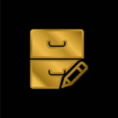 Altın kaplama metalik simge veya logo vektörünü arşivle