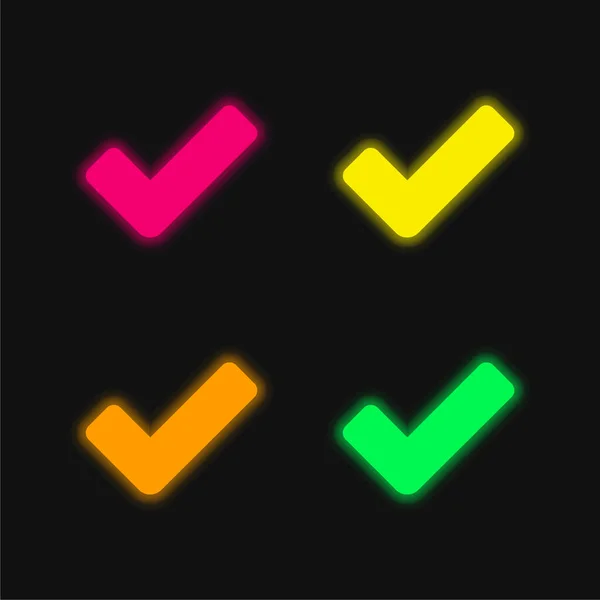Big Check Mark Τέσσερις Χρώμα Λαμπερό Εικονίδιο Διάνυσμα Νέον — Διανυσματικό Αρχείο