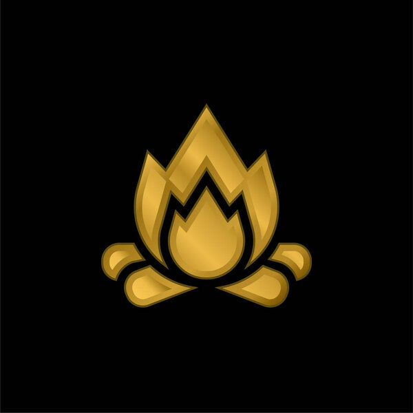 Bonfire gold plated metalic icon or logo vector