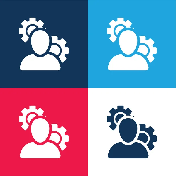 Admin Con Cogwheels Azul Rojo Conjunto Iconos Mínimo Cuatro Colores — Vector de stock