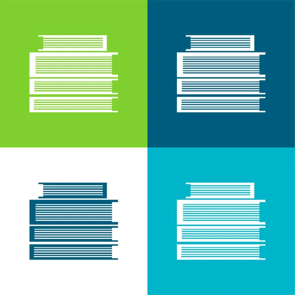 Βιβλία Στοίβα Επίπεδη Τέσσερις Χρώμα Ελάχιστο Σύνολο Εικονιδίων — Διανυσματικό Αρχείο
