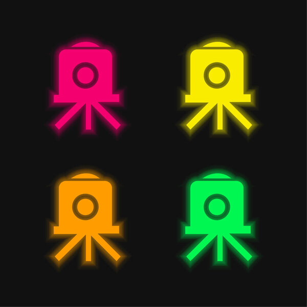 Антикварная фотокамера 4 цвета светящийся неоновый вектор значок