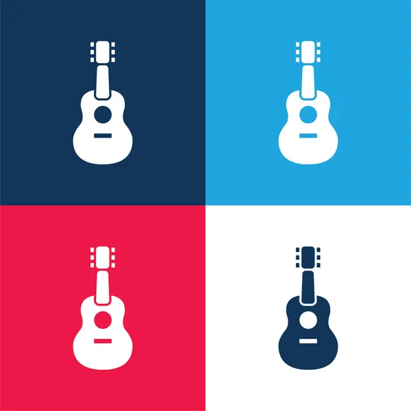 Akoestisch Gitaar Blauw Rood Vier Kleuren Minimale Pictogram Set — Stockvector