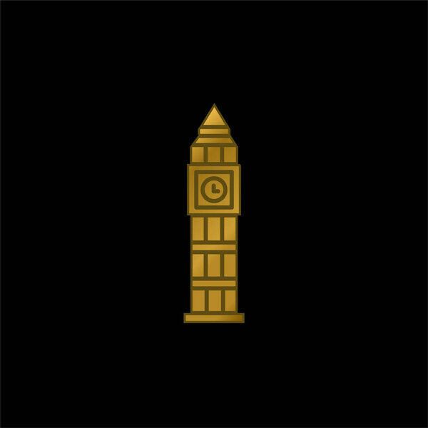 Big Ben gold plated metalic icon or logo vector