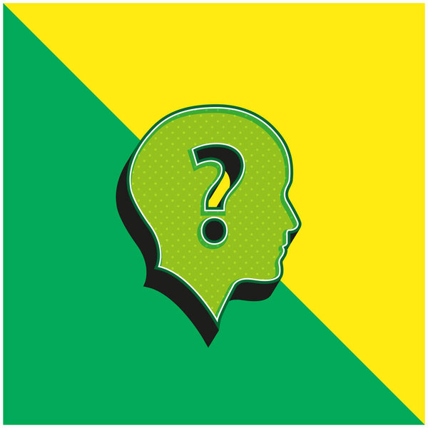 Bald Head With Question Mark Green and yellow modern 3d vector icon logo