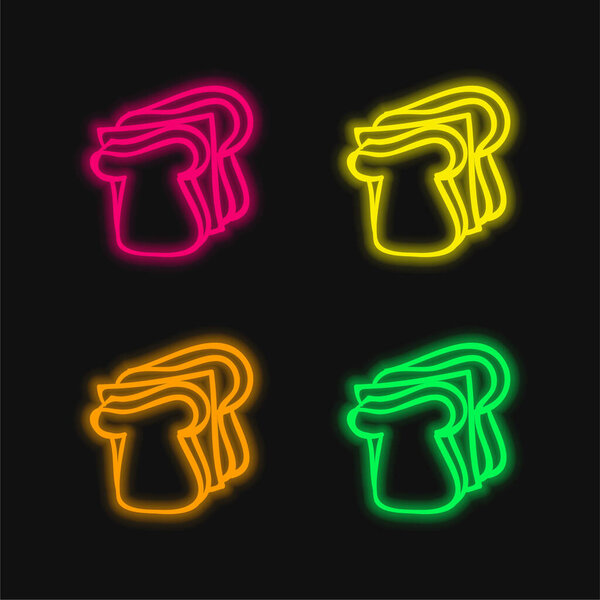 Bread Hand Drawn Slices four color glowing neon vector icon