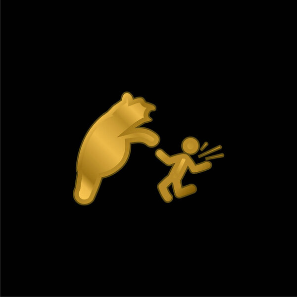 Bear Attacking gold plated metalic icon or logo vector