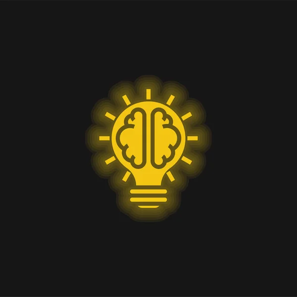 Żółty Mózg Świecący Neon Ikona — Wektor stockowy