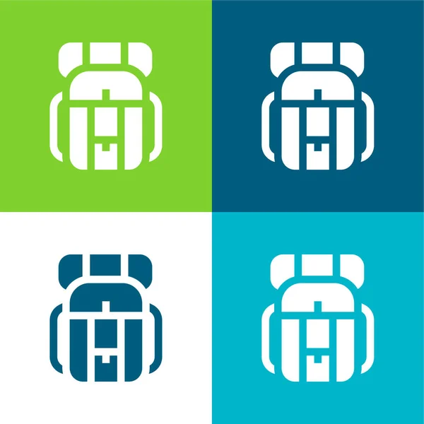 Mochila Plana Cuatro Colores Mínimo Icono Conjunto — Vector de stock