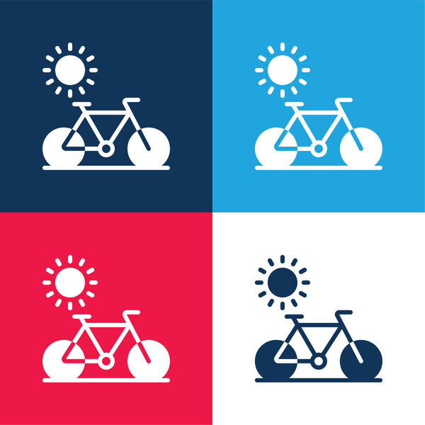 Bike blue and red four color minimal icon set