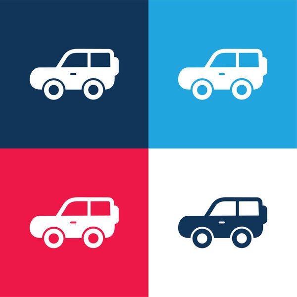 4x4 Car Side View blue and red four color minimal icon set