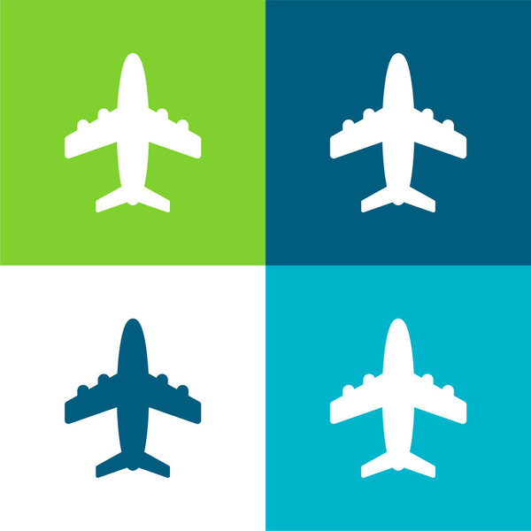 Авиалайнер Плоский четырехцветный минимальный набор значков