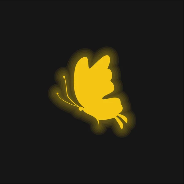 Beautiful Butterfly Silhouette Yellow Glowing Neon Icon — Stock Vector