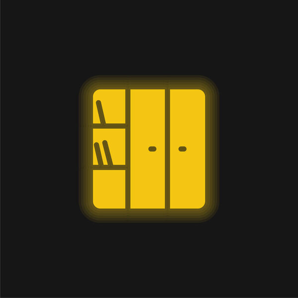 Bookcase yellow glowing neon icon