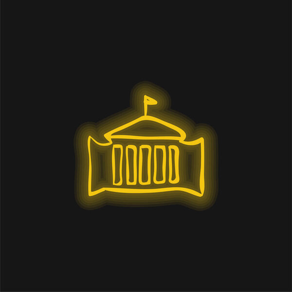 Административное здание с флагом Рисунок ручной работы Желтый светящийся неоновый значок