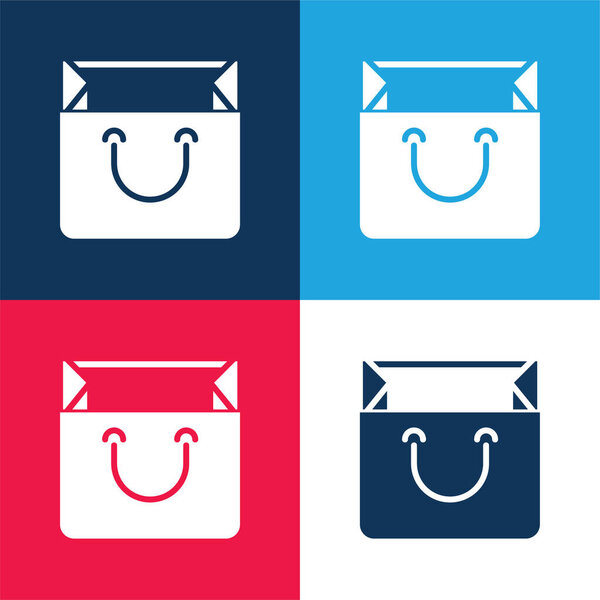 Bag blue and red four color minimal icon set