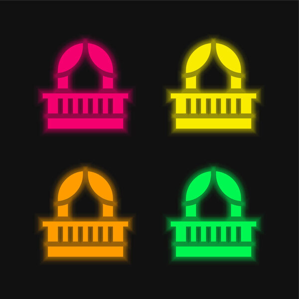 Balcony four color glowing neon vector icon