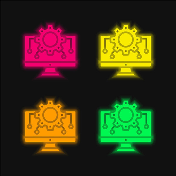 Алгоритм четыре цвета светящийся неоновый вектор значок