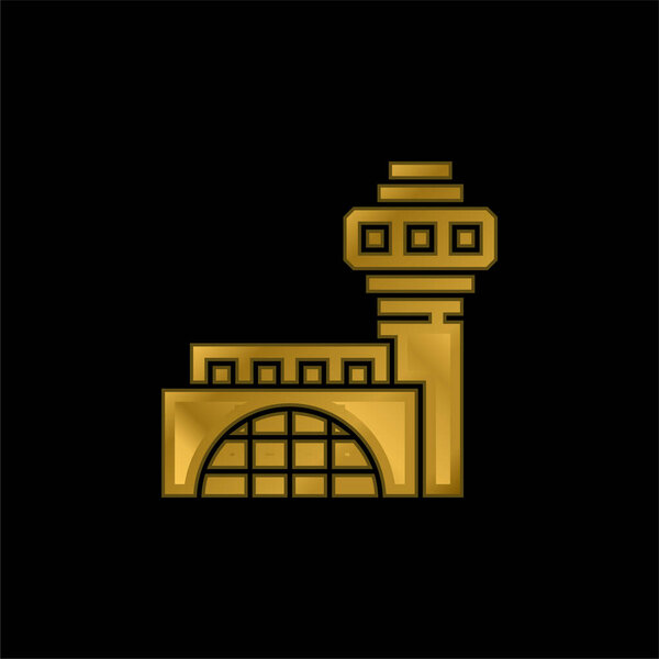 Airport gold plated metalic icon or logo vector