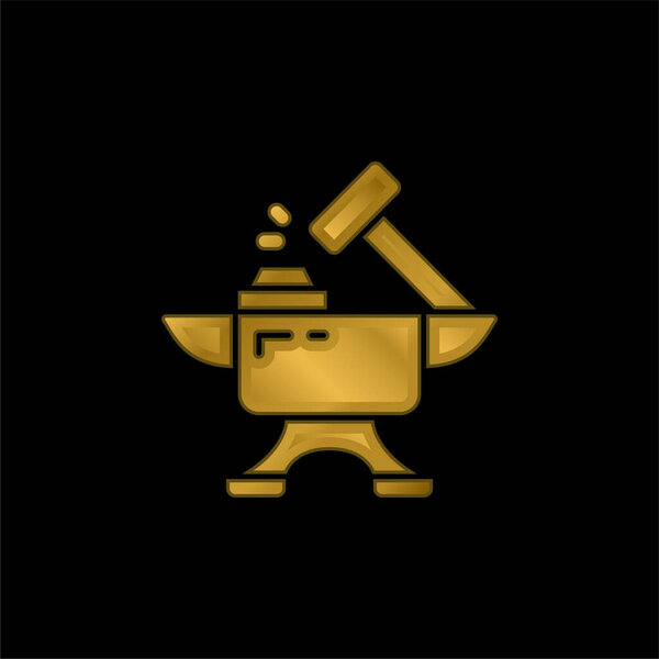 Blacksmith gold plated metalic icon or logo vector