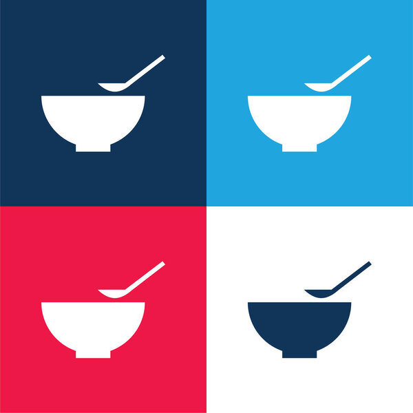 Bowl And Spoon blue and red four color minimal icon set