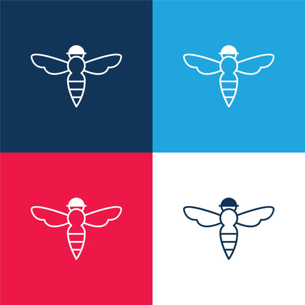 Bee With Sting Outline blue and red four color minimal icon set
