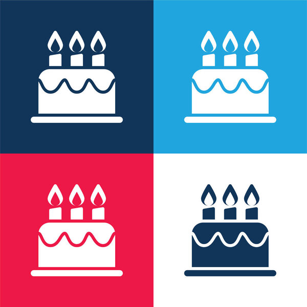 Birthday Cake blue and red four color minimal icon set