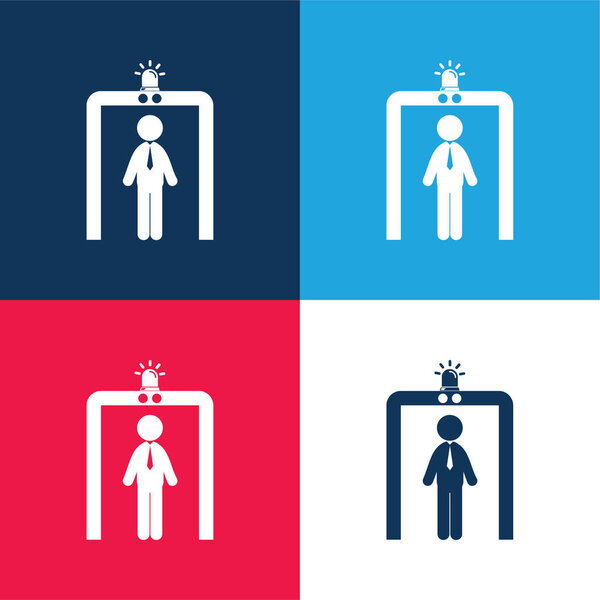 Airport Security Portal blue and red four color minimal icon set