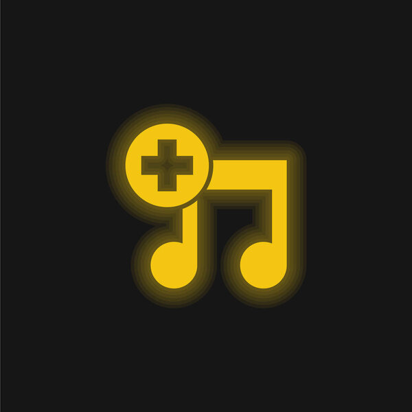 Add Song Interface Symbol yellow glowing neon icon