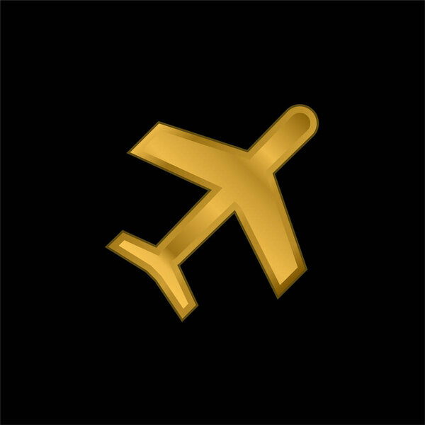 Airplane gold plated metalic icon or logo vector