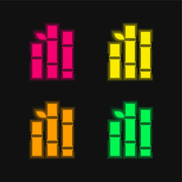 Bamboo four color glowing neon vector icon