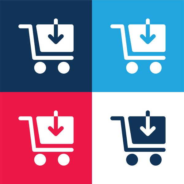 Add Cart blue and red four color minimal icon set