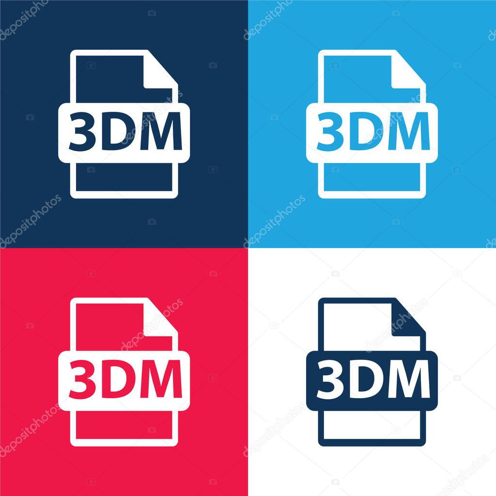 3DM File Format Symbol blue and red four color minimal icon set