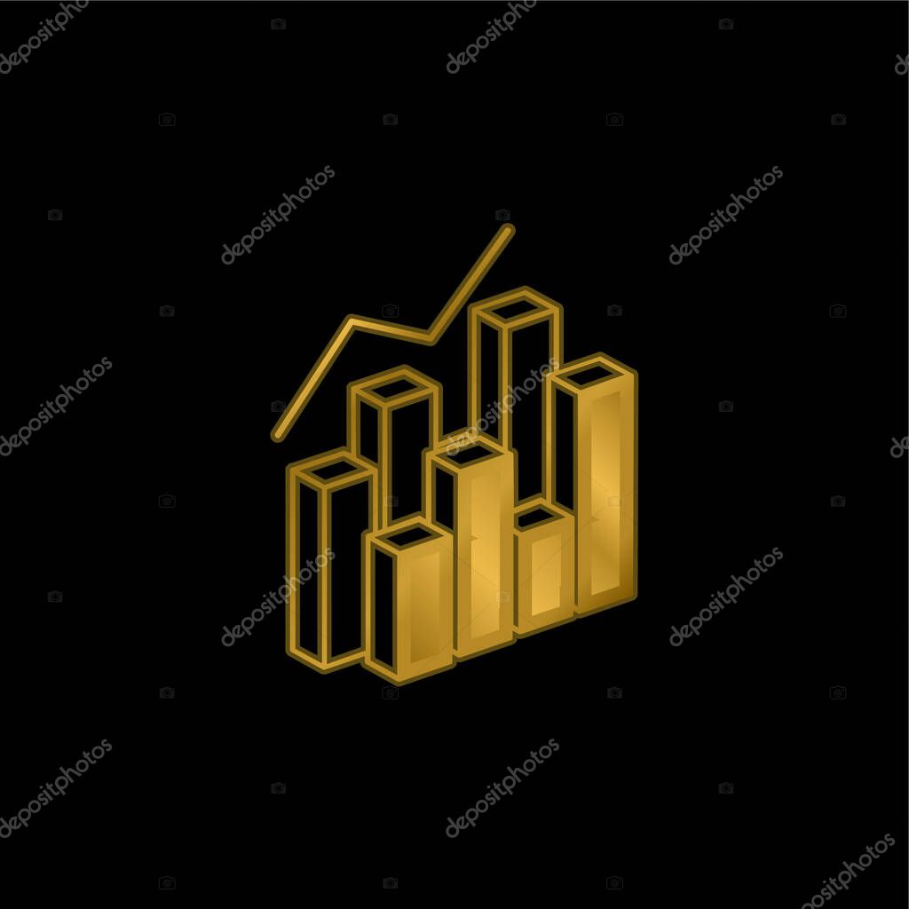 3d Data Analytics Dual Bars Graphic gold plated metalic icon or logo vector