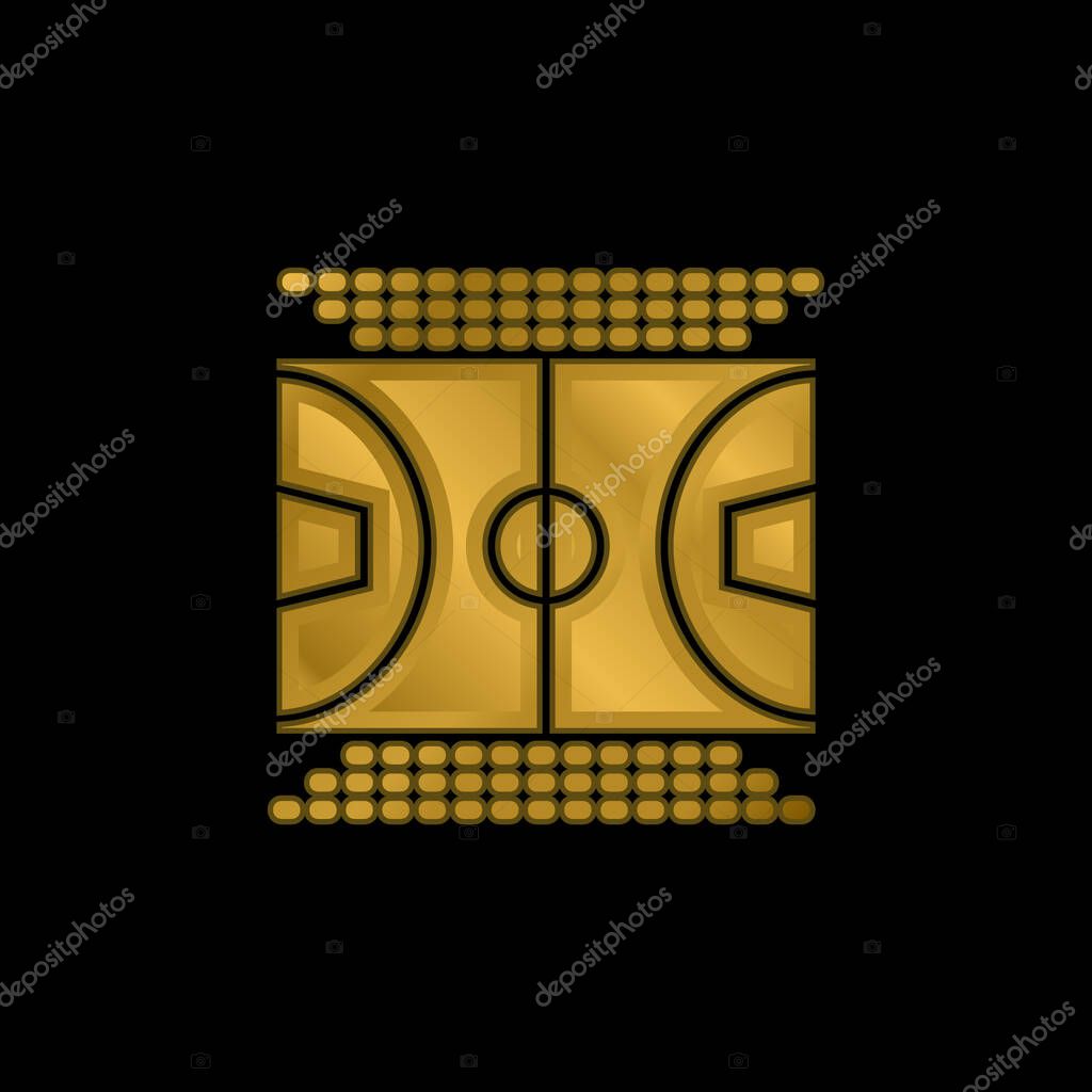 Basketball Court gold plated metalic icon or logo vector