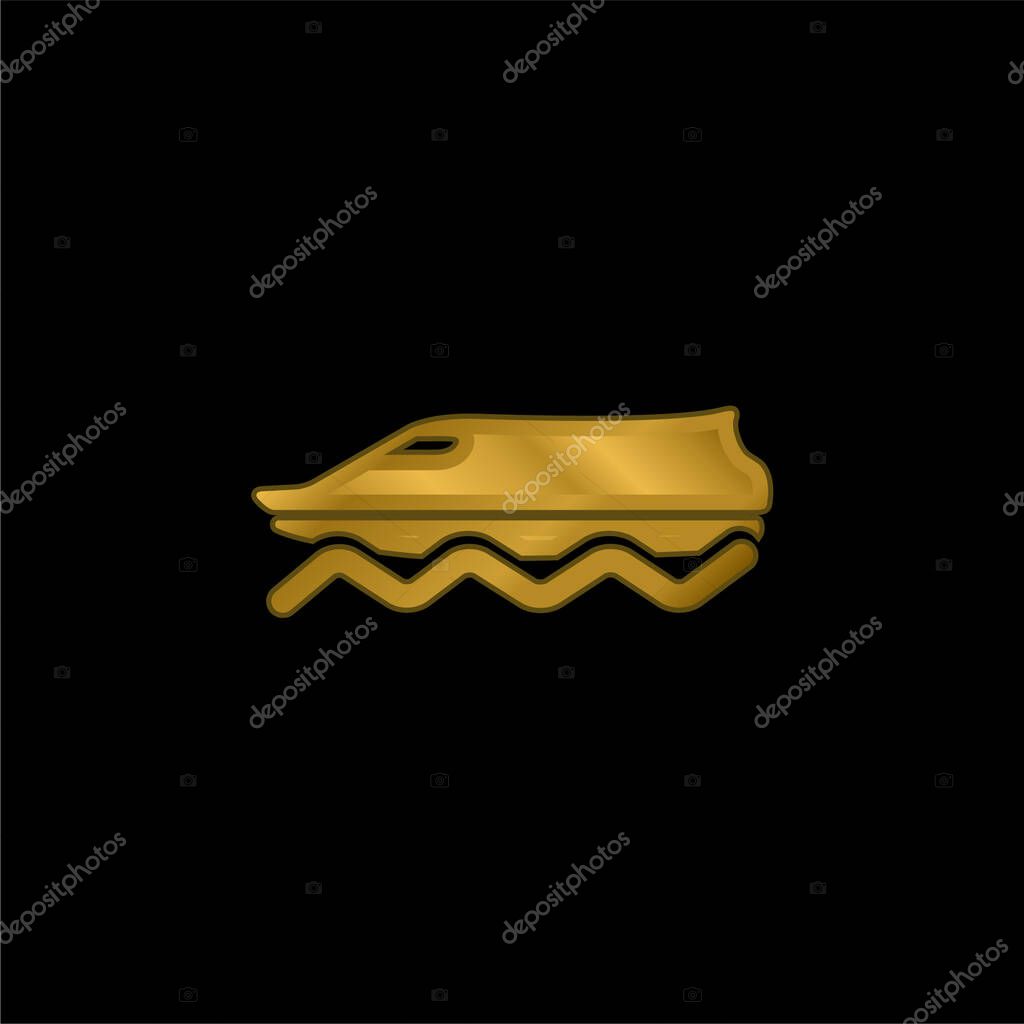 Boat On Water gold plated metalic icon or logo vector