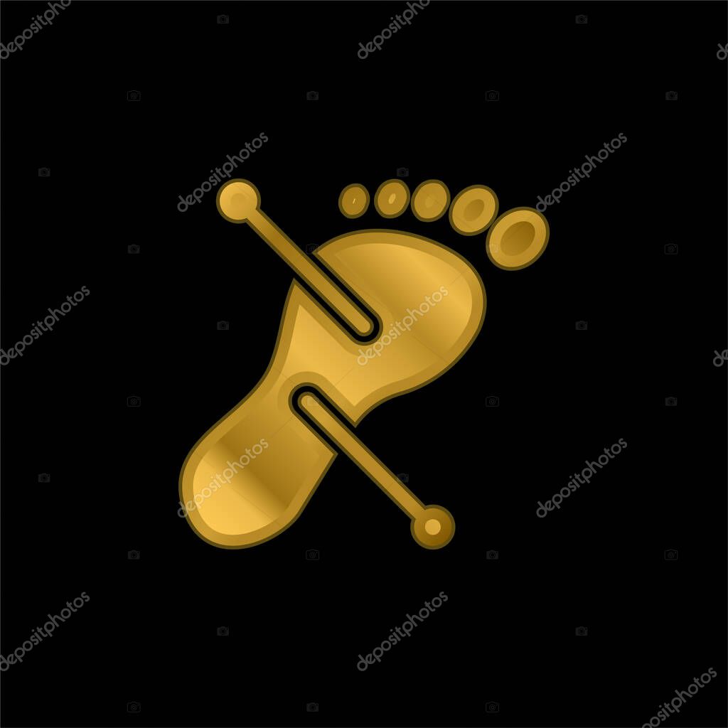 Acupuncture gold plated metalic icon or logo vector