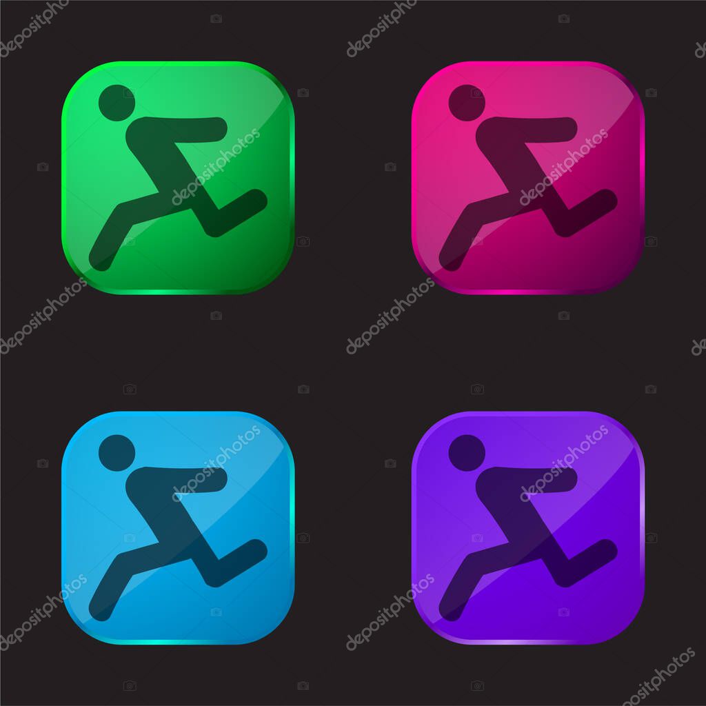 Athlete Running four color glass button icon