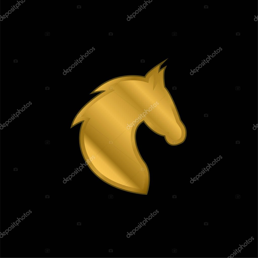 Black Head Horse Side View With Horsehair gold plated metalic icon or logo vector