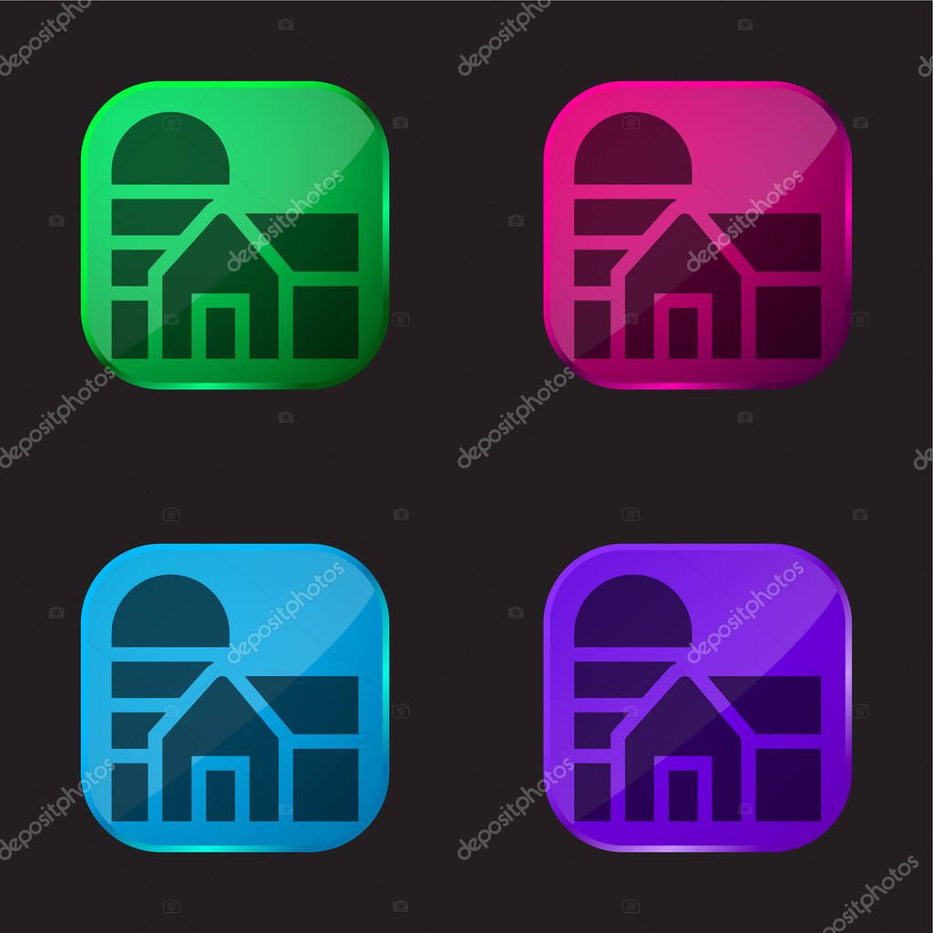 Barn four color glass button icon