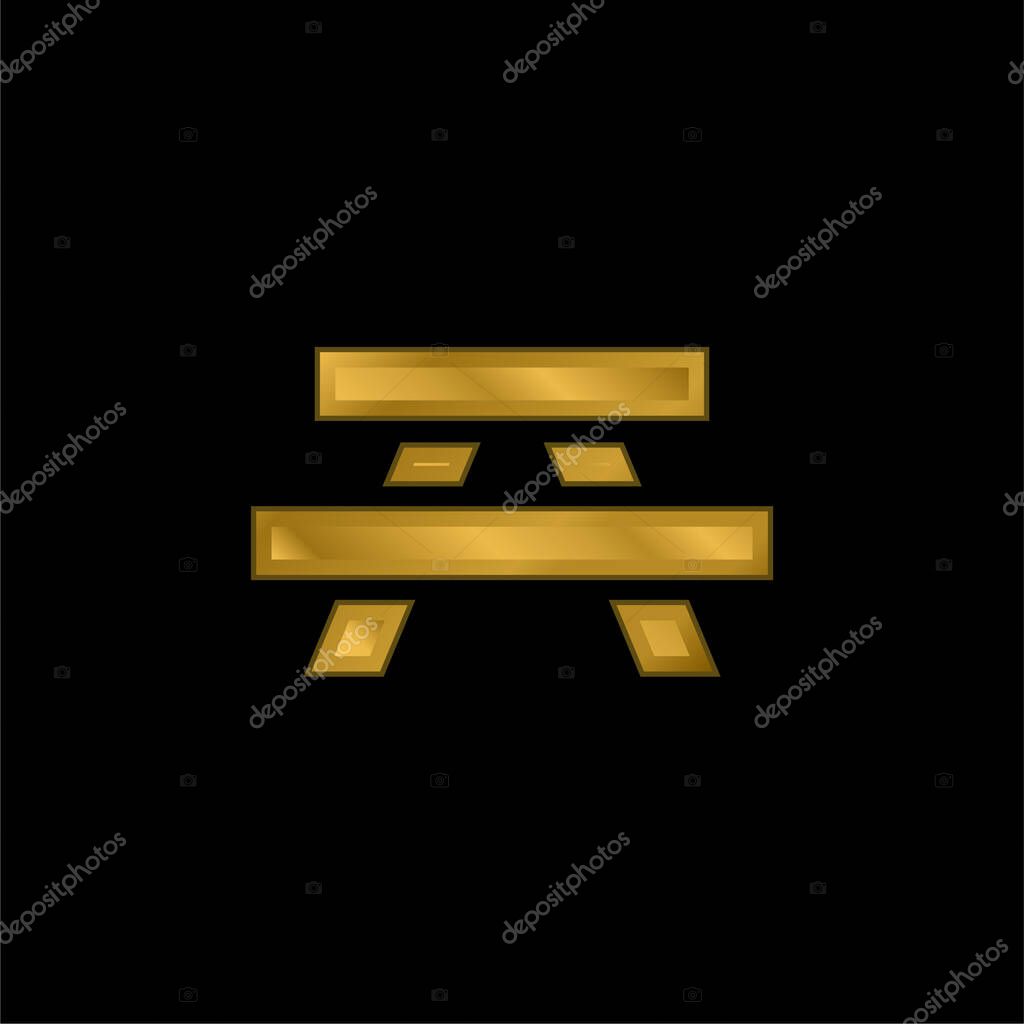Bench gold plated metalic icon or logo vector
