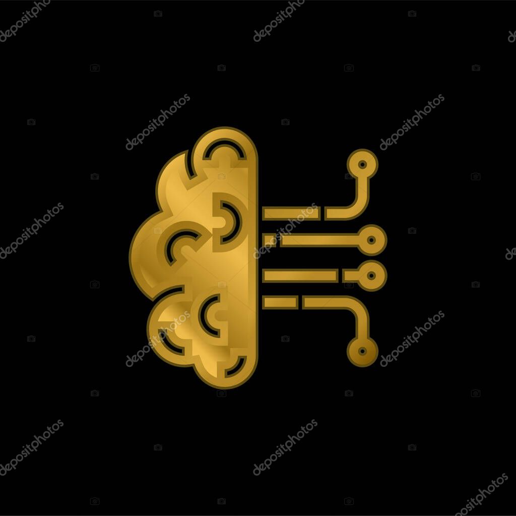 Artificial Intelligence gold plated metalic icon or logo vector