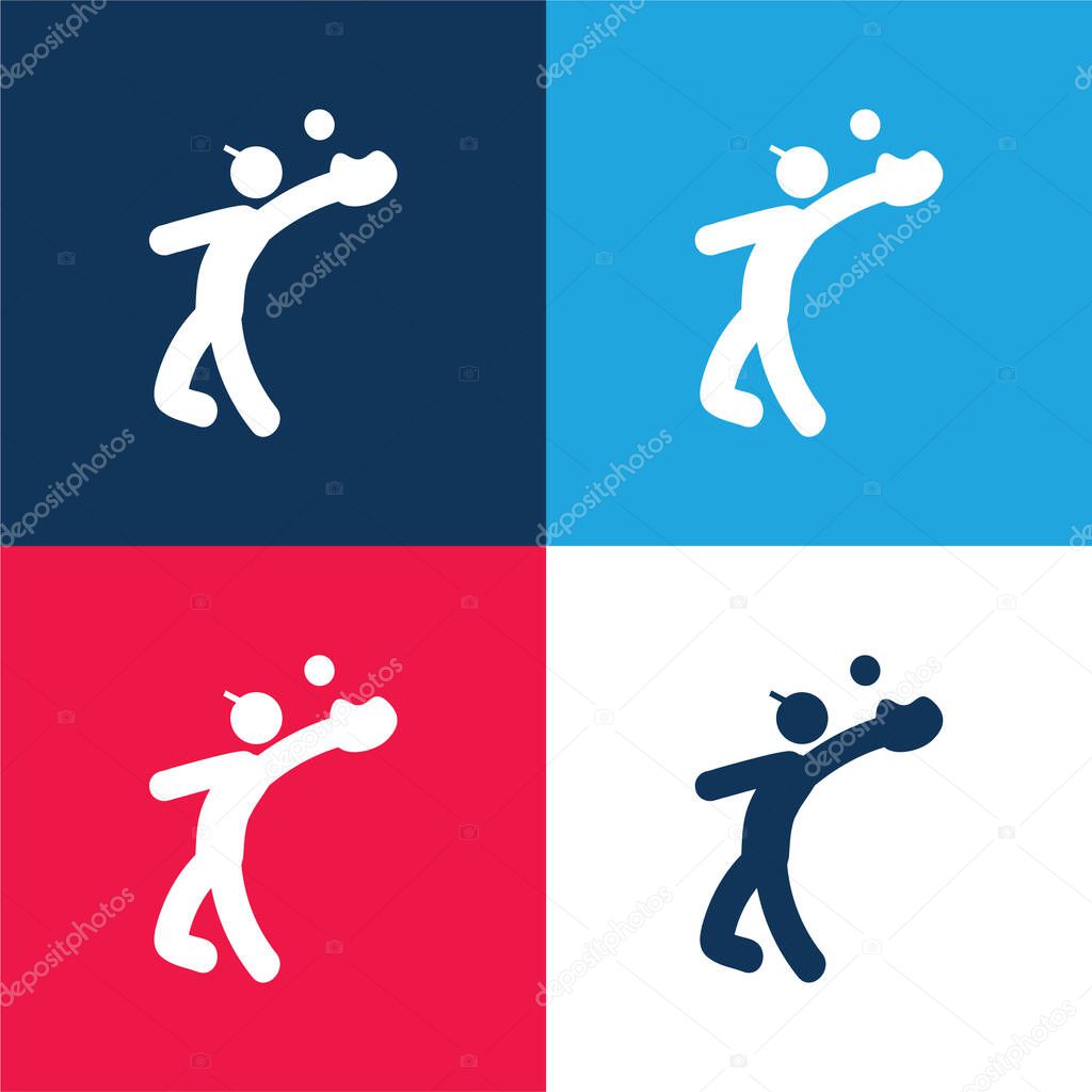 Baseball Catcher blue and red four color minimal icon set