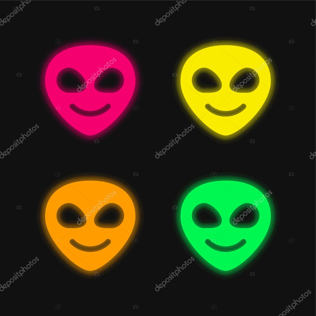 Alien four color glowing neon vector icon