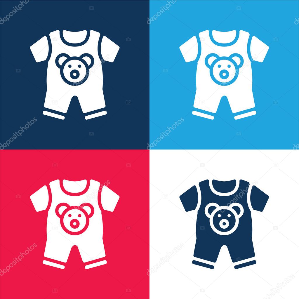 Baby Clothes blue and red four color minimal icon set